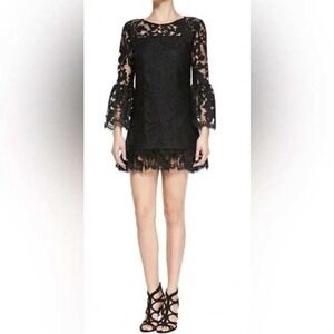 ALEXIS Eloy Ruffle‎ Black Guipure Lace Mini Dress with Bell Sleeves – Size Small